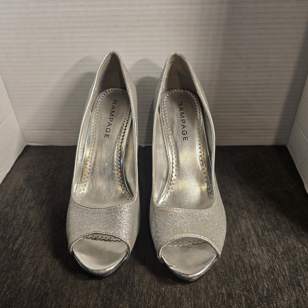 Rampage Gracee Silver Sparkle Formal Heels Womens Size 11M Prom Party